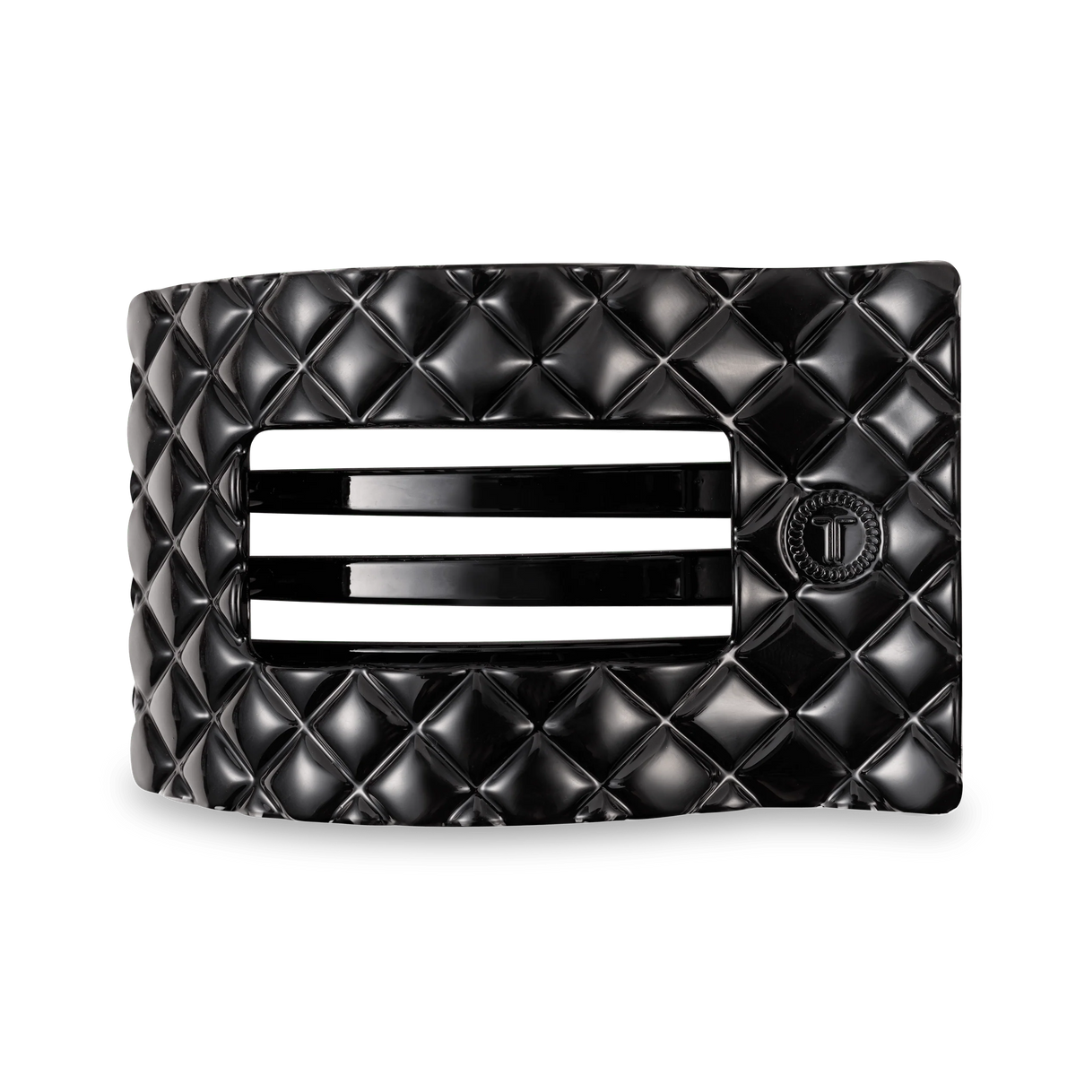 Jet Black Quilted Large Flat Rectangle Hair Clip